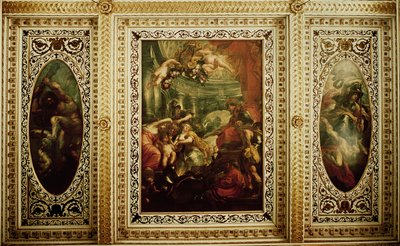 Die Whitehall-Decke: Die Vereinigung der Kronen, 1632-34 von Peter Paul Rubens